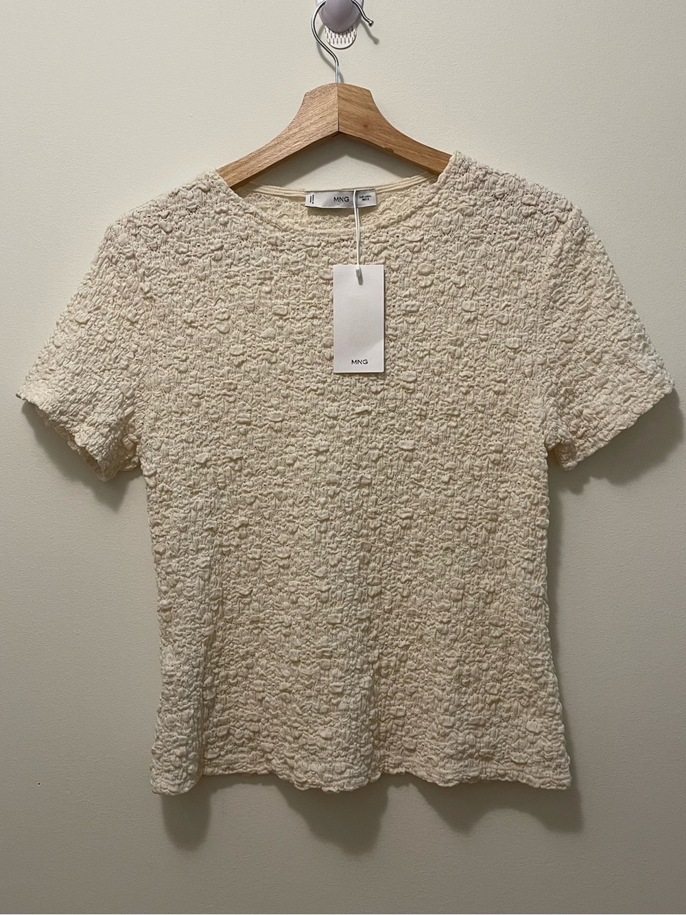 Mango Cream Bouclé Short-Sleeve Crew Tee